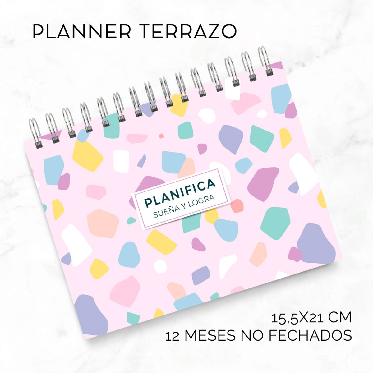 FATI - Planner anual horizontal Terrazo Pastel 12 meses no fechados