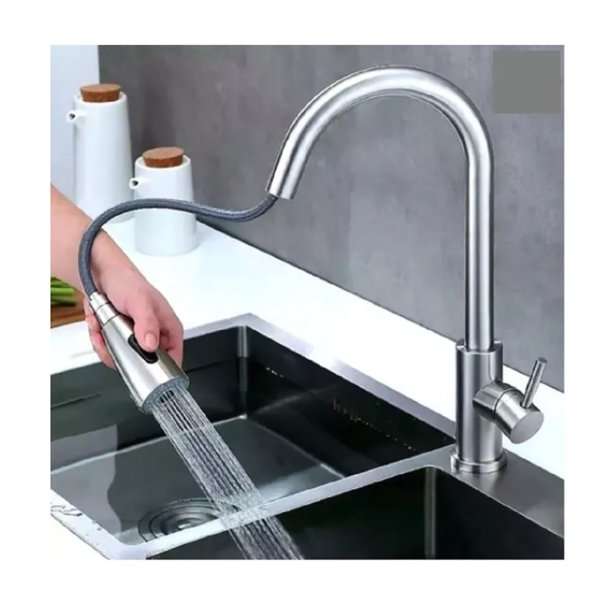 GENERICO - Llave Monomando Lavaplatos Extensible Profesional Niquel