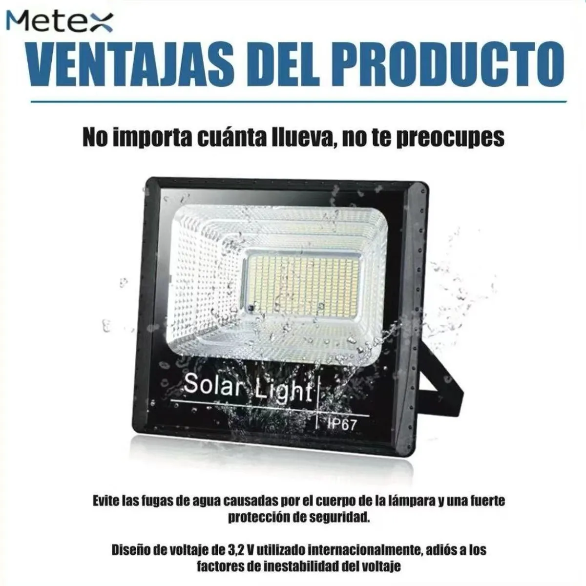 METEX - Foco Solar 300w  Panel Solar Ip67 Kit  Control