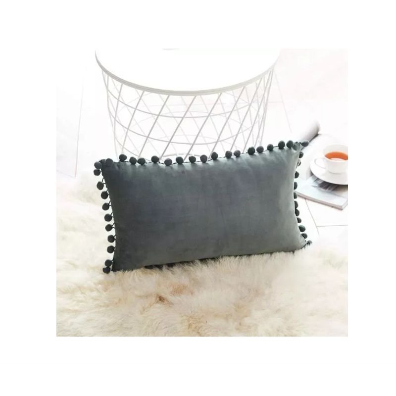 GENERICO - Pack 2 Fundas De Cojin Terciopelo Pompon 30x50