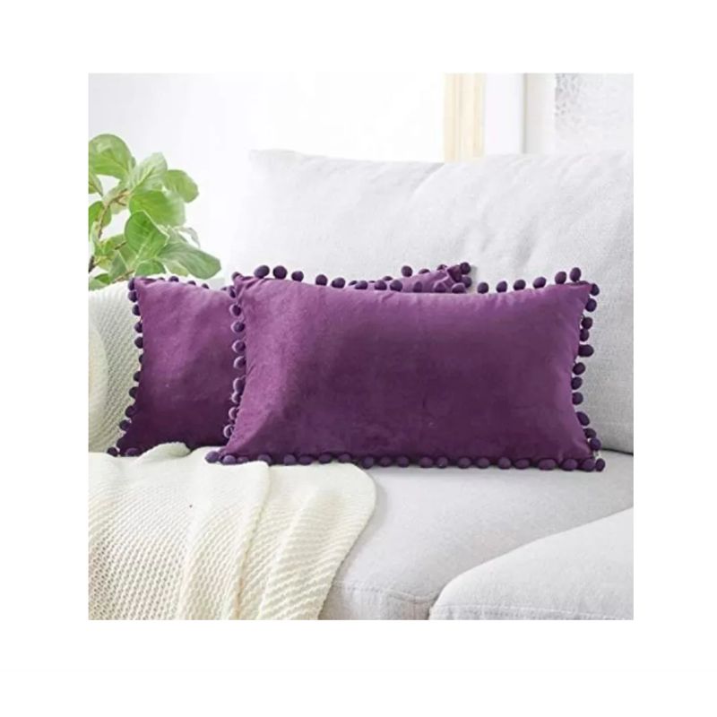 GENERICO - Pack 2 Fundas De Cojin Terciopelo Pompon 30x50
