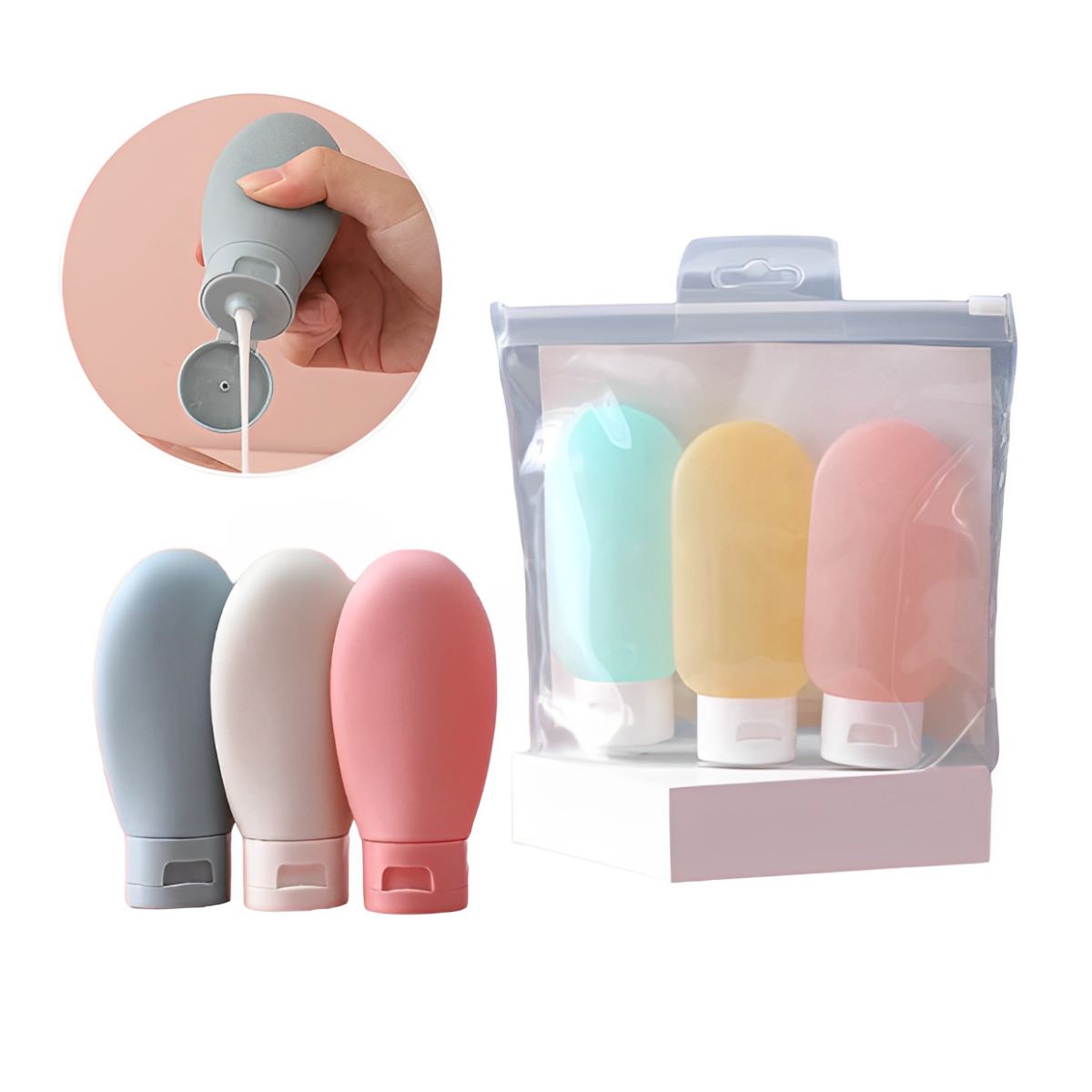 GENERICO - Pack 3 Botellas De Viaje De Silicona Frasco Dispensador