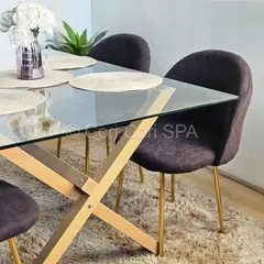 CORI CORI - Comedor Medlock Vidrio 140x90 + 4 Sillas Luxury Gold Negro