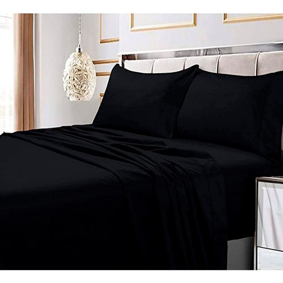 GENERICO - Sabana Premium Algodón 188 Hilos - Negro - king