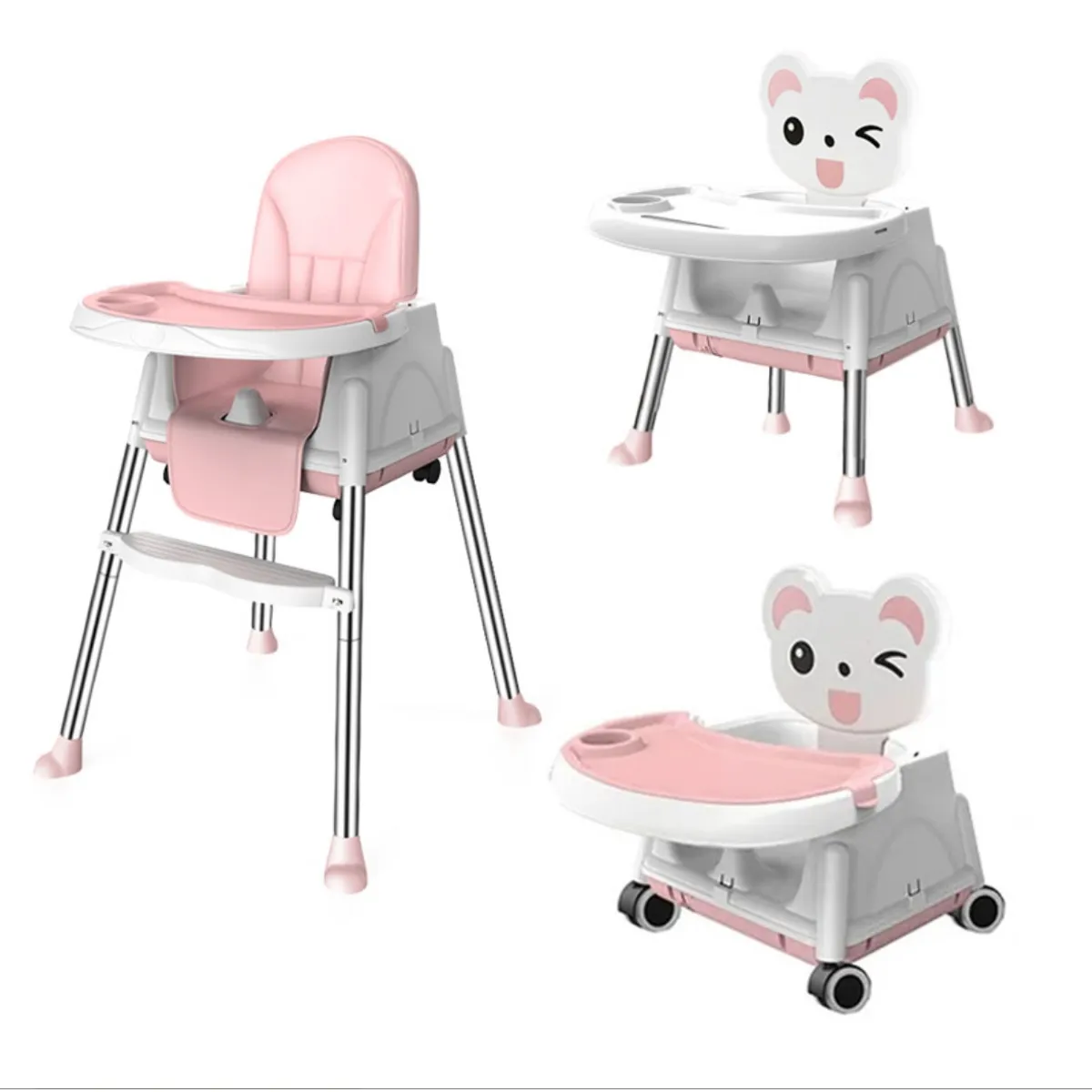 ACTUAL - Silla De Comer Para Bebés Rosada Portátil Con Ruedas