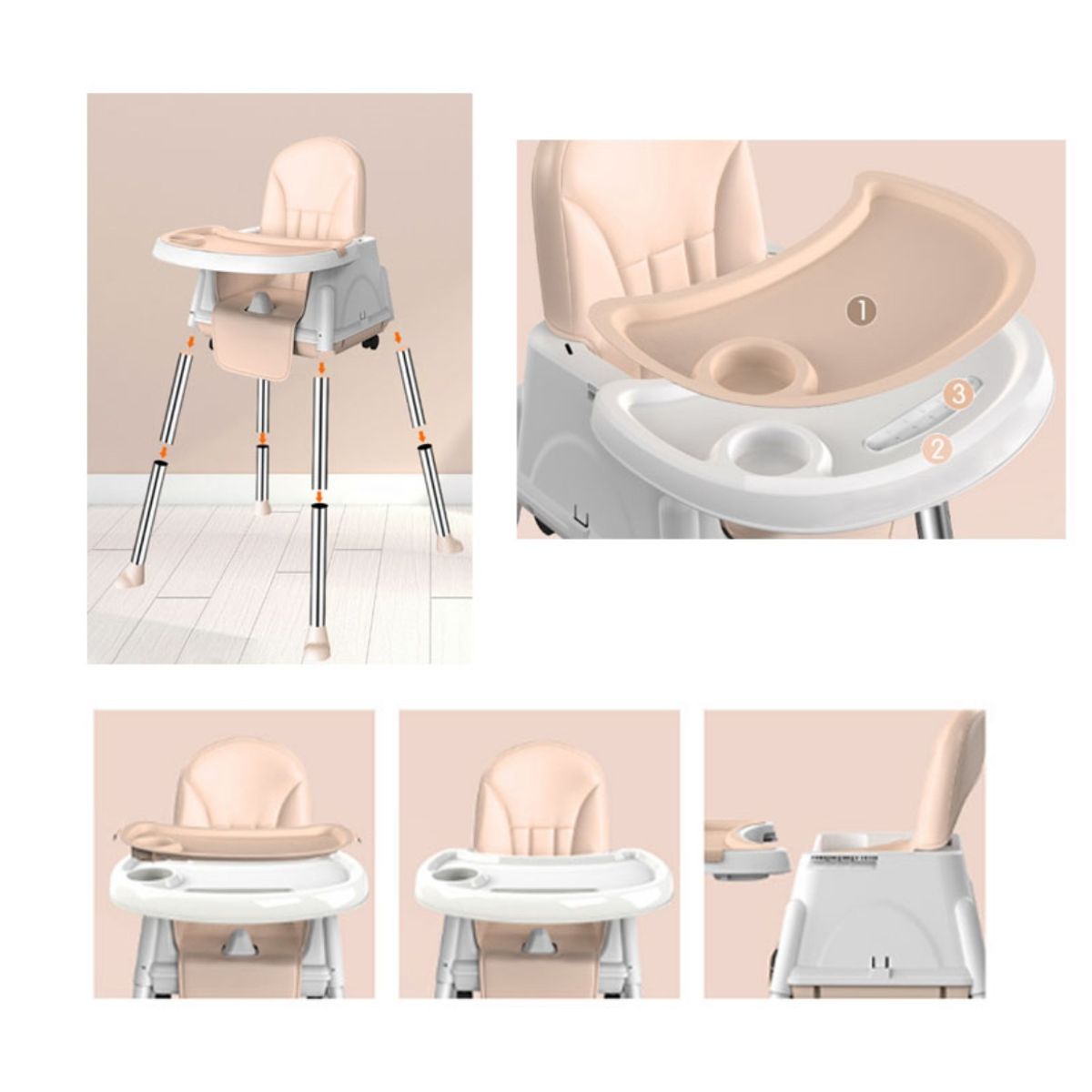 ACTUAL - Silla De Comer Para Bebés Beige Ajustable 3 en 1
