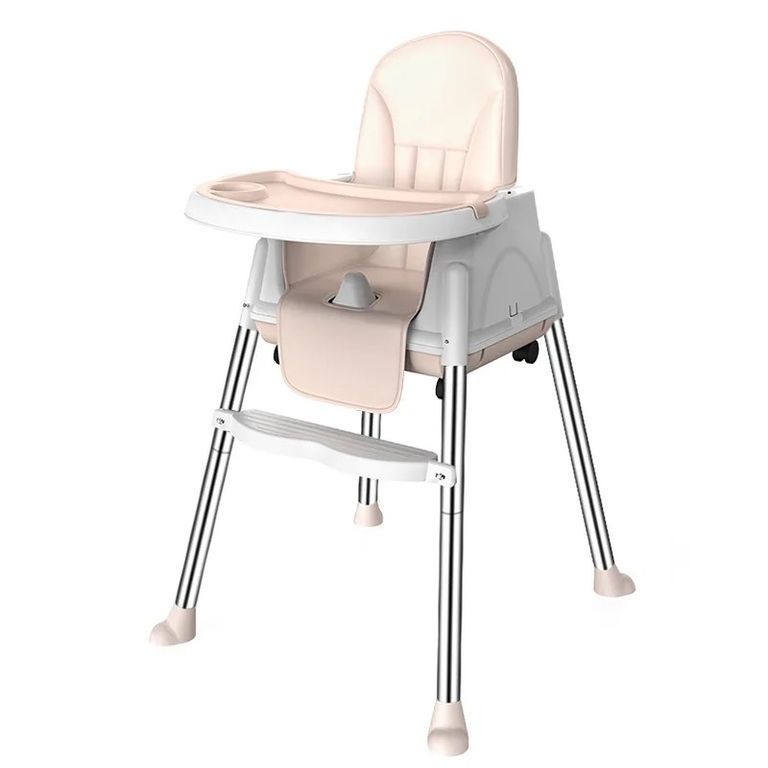 Silla De Comer Para Bebes Beige Portatil Con Ruedas