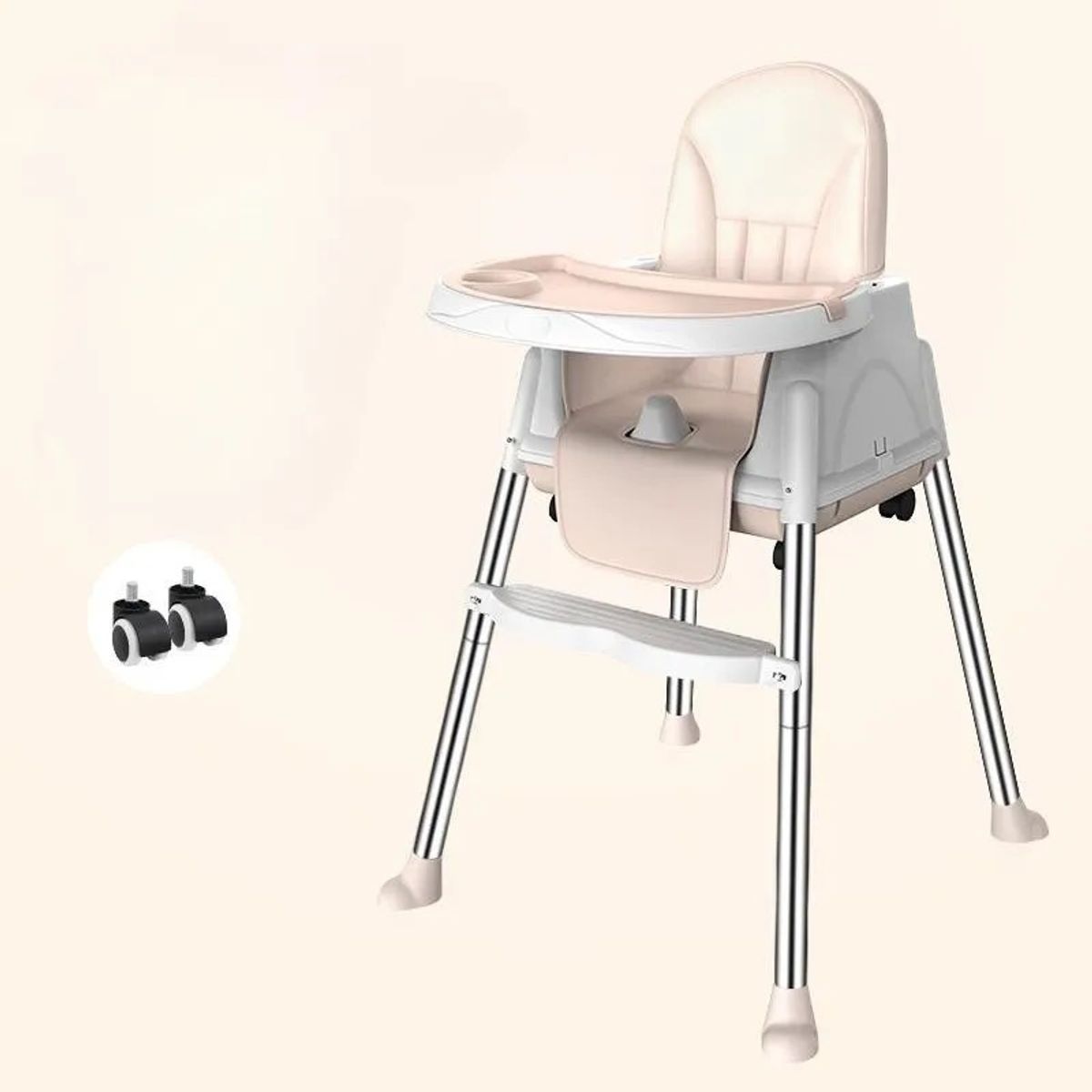 ACTUAL - Silla De Comer Para Bebés Beige Portátil Con Ruedas