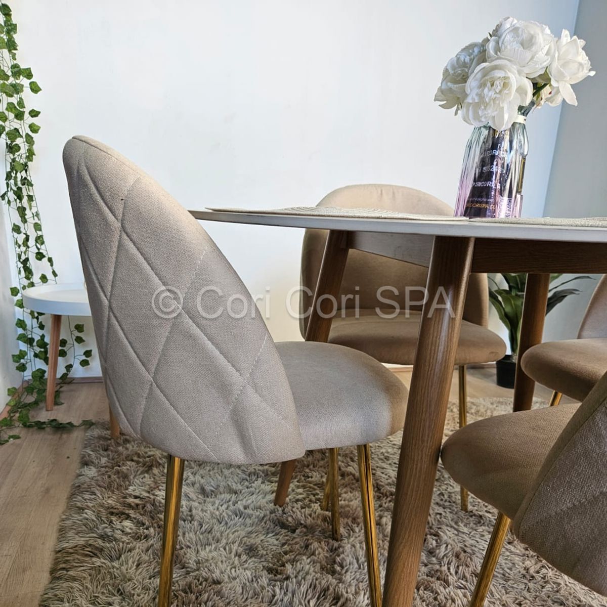 CORI CORI - Comedor Mesa Mármol (100cms) + 4 Sillas Bread Gold Beige
