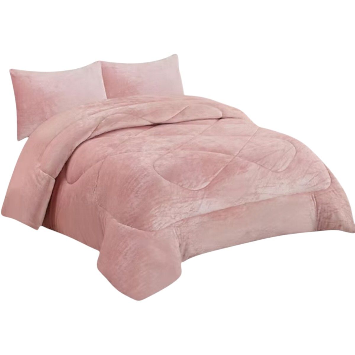 GENERICO - Cobertor De Invierno Plush Con Chiporro 2 Plaza + 2 Fundas Rosado