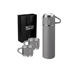 GENERICO - Set Termos Para Agua Caliente Termo Cafe 500 Ml + 3 Tazas Gris