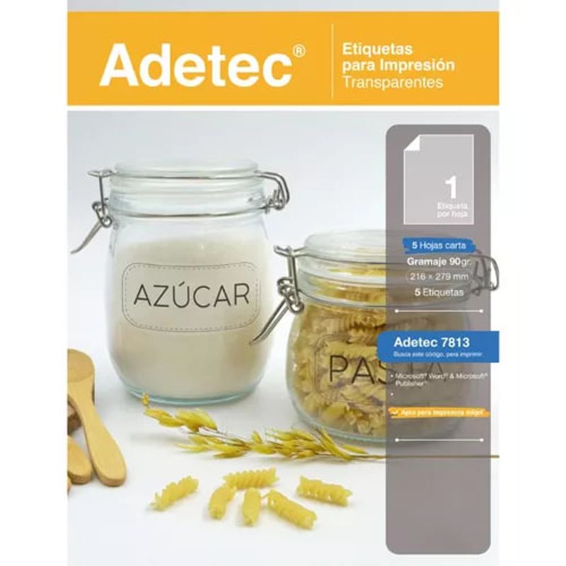 ADETEC - Etiqueta Adhesiva Transparente 216x279mm