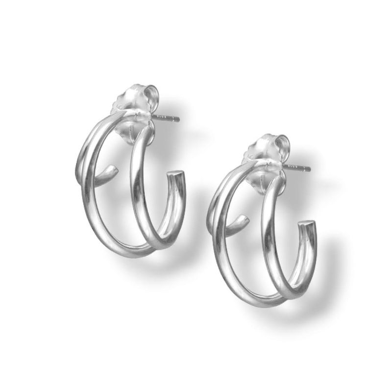GENERICO - Aros de Plata Semi Argolla Tres Líneas 20 mm