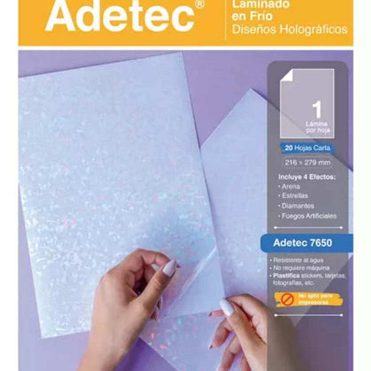 ADETEC - Laminado En Frío Holográfico Carta 20 Láminas Con 4 Efectos