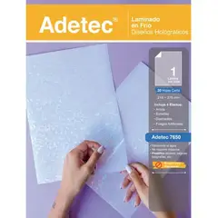 ADETEC - Laminado En Frío Holográfico Carta 20 Láminas Con 4 Efectos