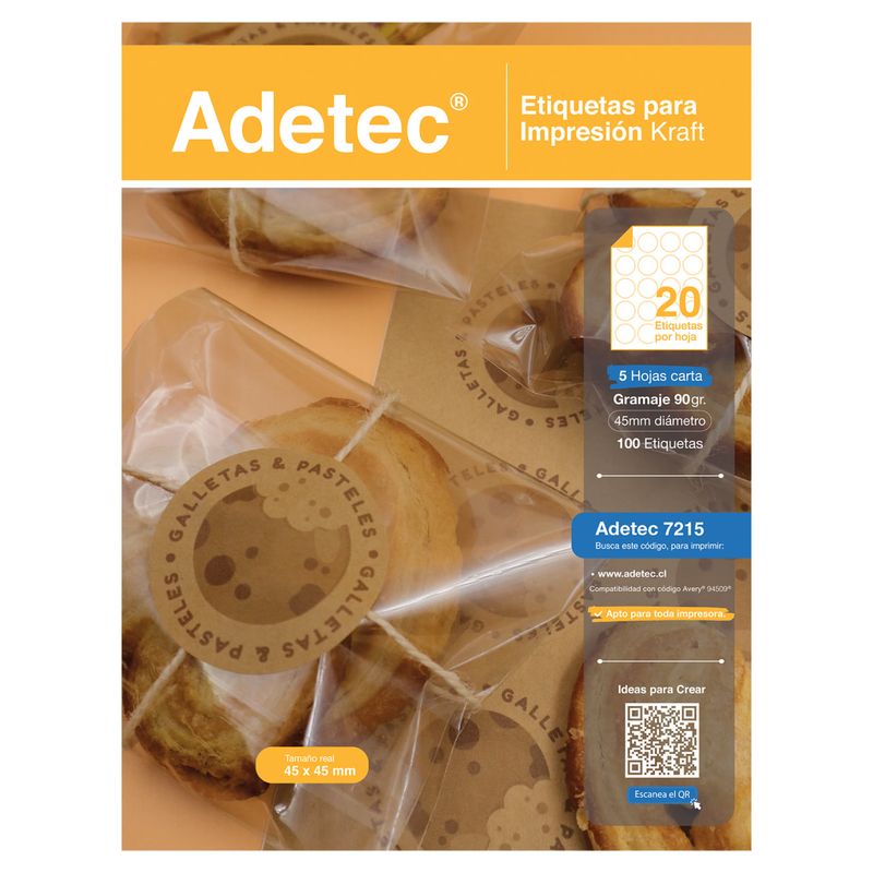 ADETEC - Etiqueta Kraft Circular 45mm Impresora Inkjet-láser