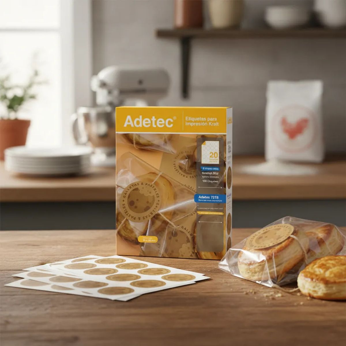 ADETEC - Etiqueta Kraft Circular 45mm Impresora Inkjet-láser
