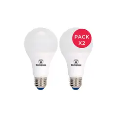WESTINGHOUSE - Pack X2 Ampolleta Led Bola A60 9W Luz Cálida E27