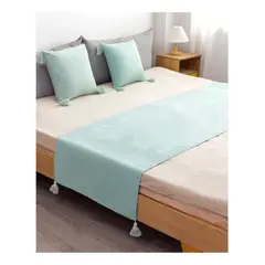 GENERICO - Set Piecera + Dos Fundas De Cojín Con Detalle Borla Colores - Verde
