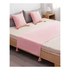 GENERICO - Set Piecera + Dos Fundas De Cojín Con Detalle Borla Colores - Rosa