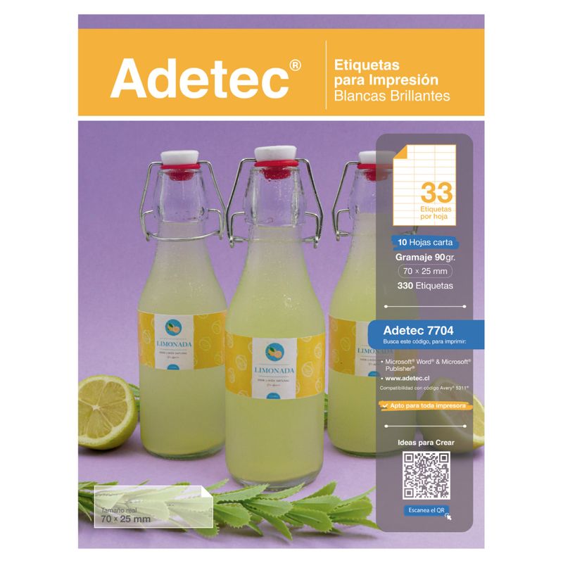 ADETEC - Etiquetas Adhesivas Brillantes 70x25 mm