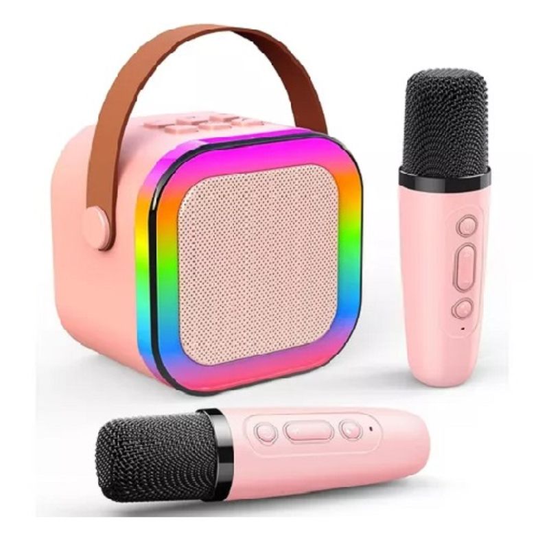 GENERICO - Mini Parlante Karaoke Efectos Sonidos Luz Led + 2 Microfono 240045 rSA