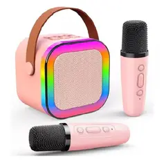 GENERICO - Mini Parlante Karaoke Efectos Sonidos Luz Led + 2 Microfono 240045 rSA