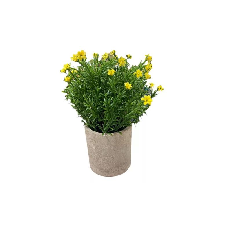 GENERICO - Planta Artificial Flores Maceta Decorativa Base Piedra Amarilla