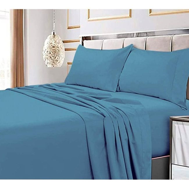 GENERICO - Juego De Sabana 144 hilos (Queen) Excelente Calidad - Turquesa - 2 plazas