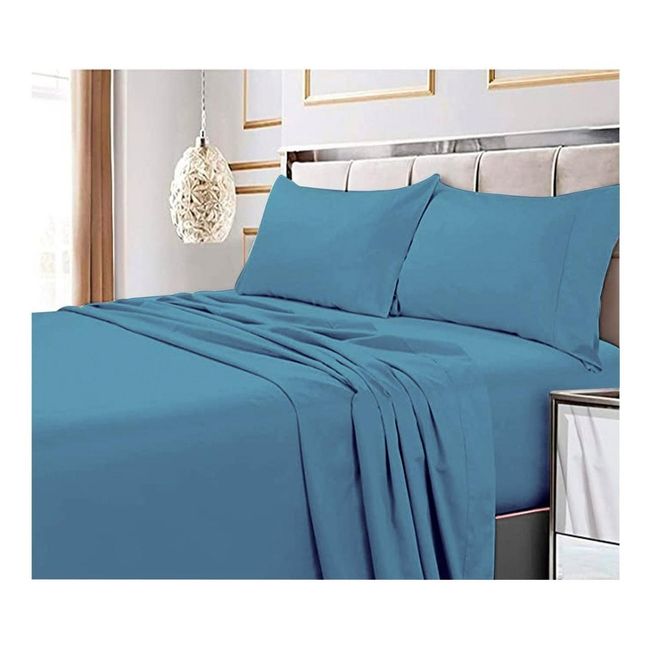 GENERICO - Juego De Sabana 144 hilos (Queen) Excelente Calidad - Turquesa - 2 plazas