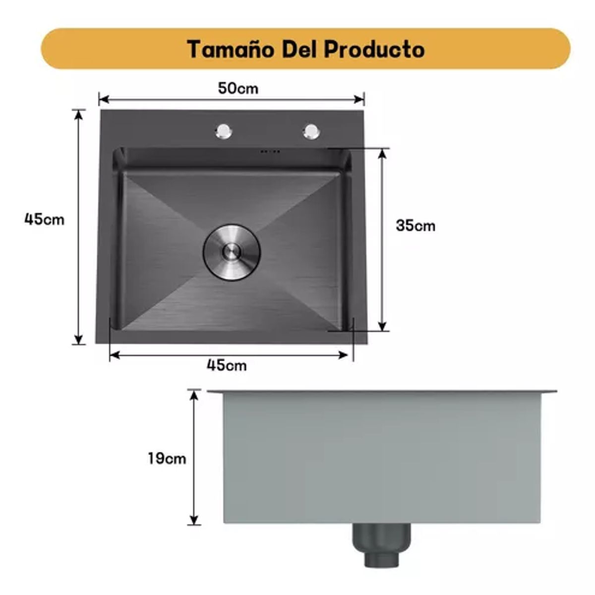 GENERICO - Lavaplatos De Cocina Empotrable 50x45cm Con Accesorios