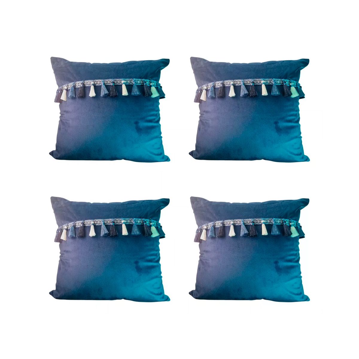 GENERICO - Pack 4 Cojines Y Rellenos 45x45 Borlas Decorativas