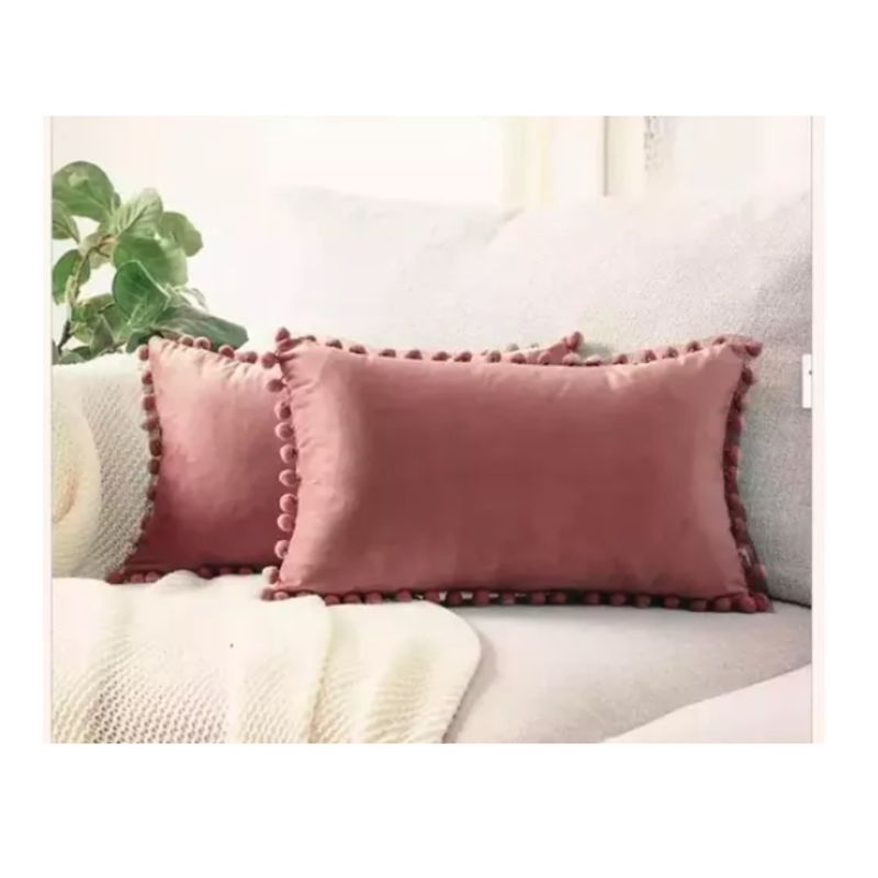 GENERICO - Pack 2 Fundas De Cojin Terciopelo Pompon 30x50