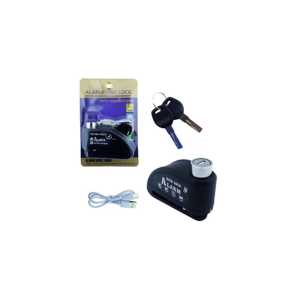 OEM - CANDADO PARA FRENO DISCO CON ALARMA NEGRO CON 2 LLAVE