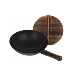 GENERICO - Sarten Wok Chino Con Tapa Y Mango De Madera 32cm Antiadheren