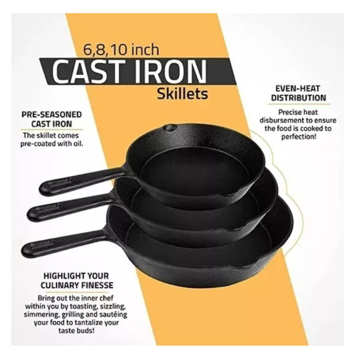 GENERICO - Sartenes De Hierro Fundido Juego De Sartenes 3 Piezas