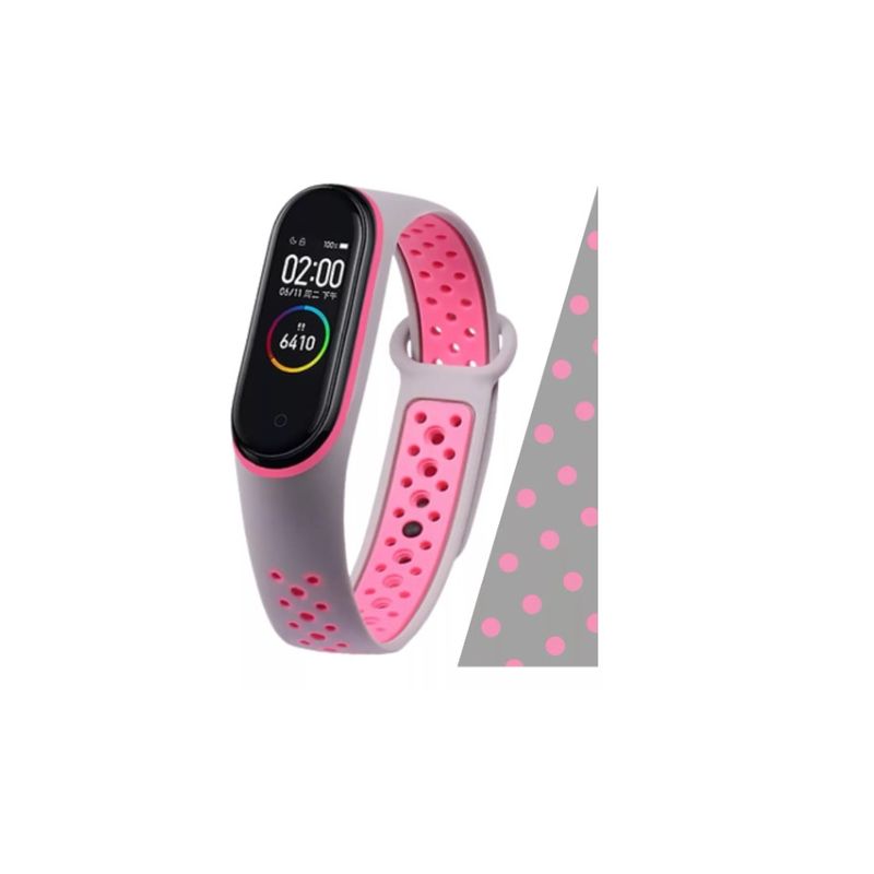 GENERICO - Correas Deportivas Compatible Con Mi Band 56 Gris y Rosa