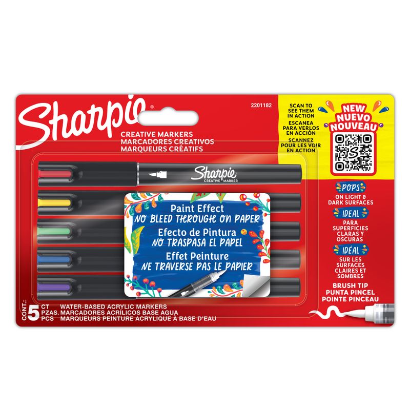 SHARPIE - 5 Marcadores Sharpie Acrilicos Punta Pincel Color Surtido