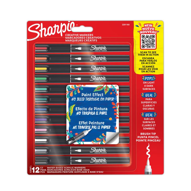 SHARPIE - 12 Marcadores Sharpie Acrilicos Punta Pincel Color Surtido