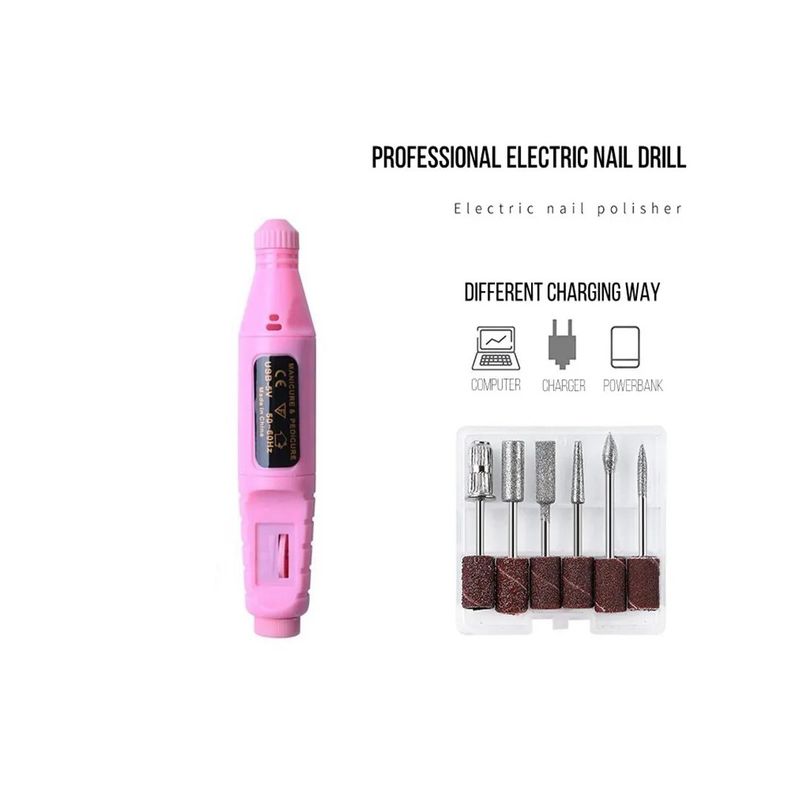 GENERICO - Pulidor Drill Para Uñas Estudiantil Esmeril Usb + 6 Puntas