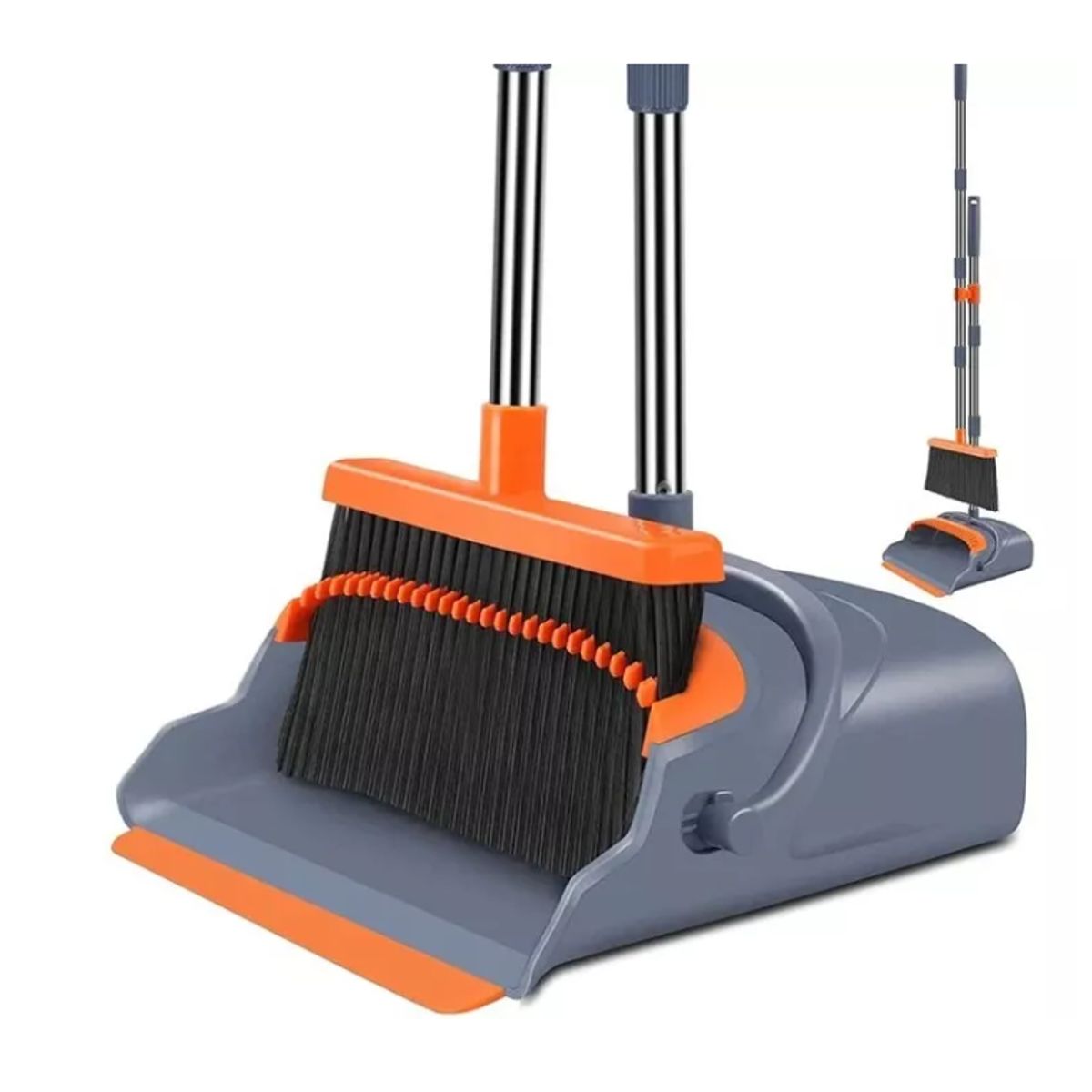 GENERICO - Set Escoba Y Recogedor Altura Ajustable Mango De Acero Inox