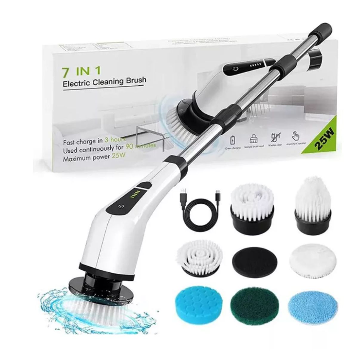 GENERICO - Cepillo Limpiador Electrico Retractil Inalambrico 7 En 1