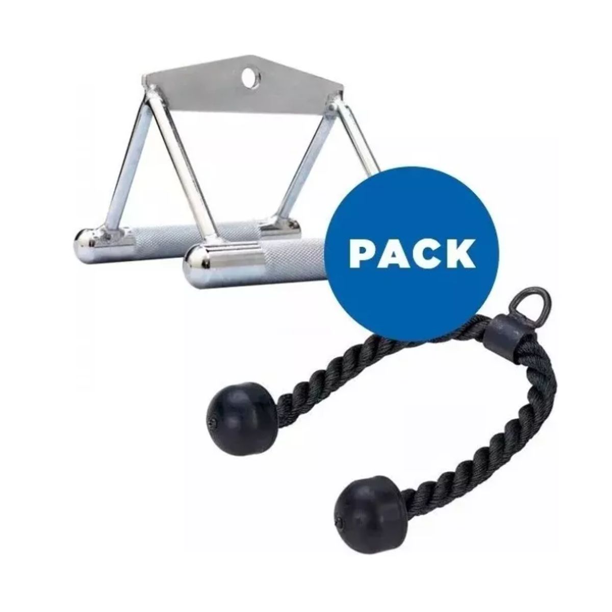 GENERICO - Pack Manilla Doble Cromada + Cuerda Triceps - Maquina Polea