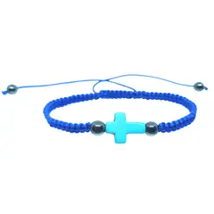 GENERICO - Pulsera Artesanal Hilo Azul con Dije Cruz de Howlita