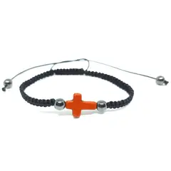 GENERICO - Pulsera Artesanal Hilo Negro con Dije Cruz de Howlita