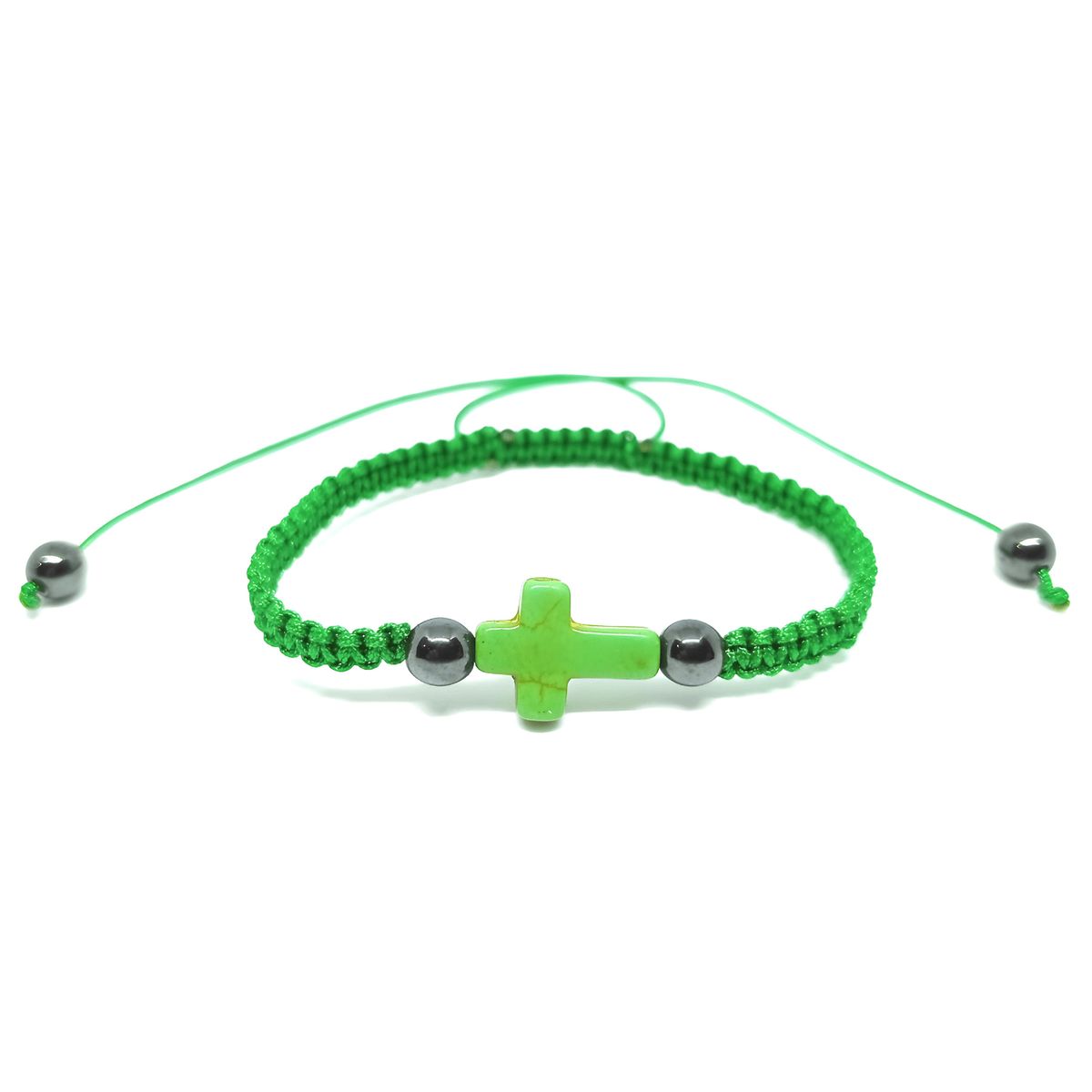 GENERICO - Pulsera Artesanal Hilo Verde con Dije Cruz de Howlita