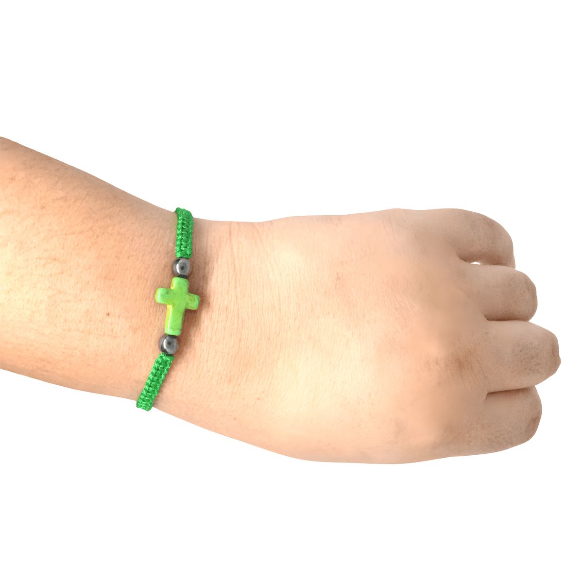 GENERICO - Pulsera Artesanal Hilo Verde con Dije Cruz de Howlita