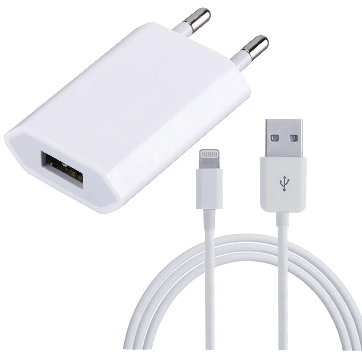 APPLE - Cargador Adaptador Original Apple 5w iPhone + Cable USB Lightning 1mt