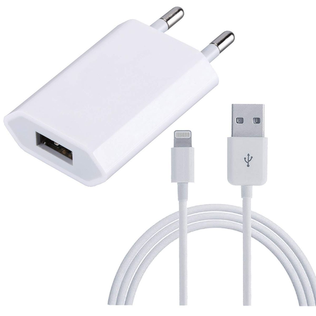 APPLE - Cargador Adaptador Original Apple 5w iPhone + Cable USB Lightning 2mt