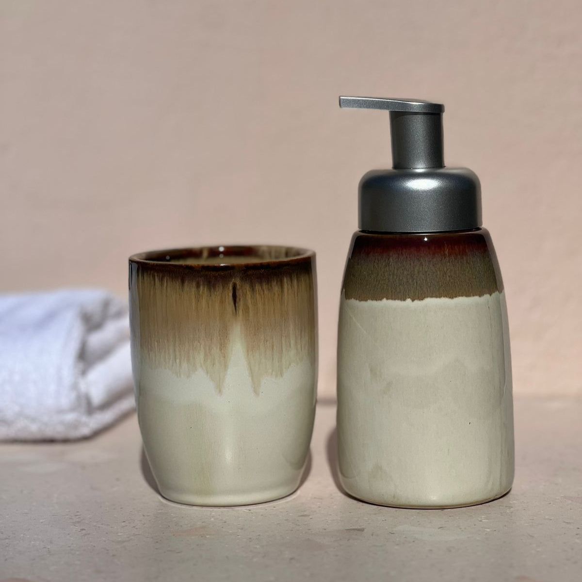 DECO EXPRESS - Set Dispensador y Vaso Cerámica Minimal